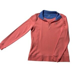 Vineyard Vines Coral Pink Blue Collar Quarter Zip Pullover Sweatshirt Womens S
